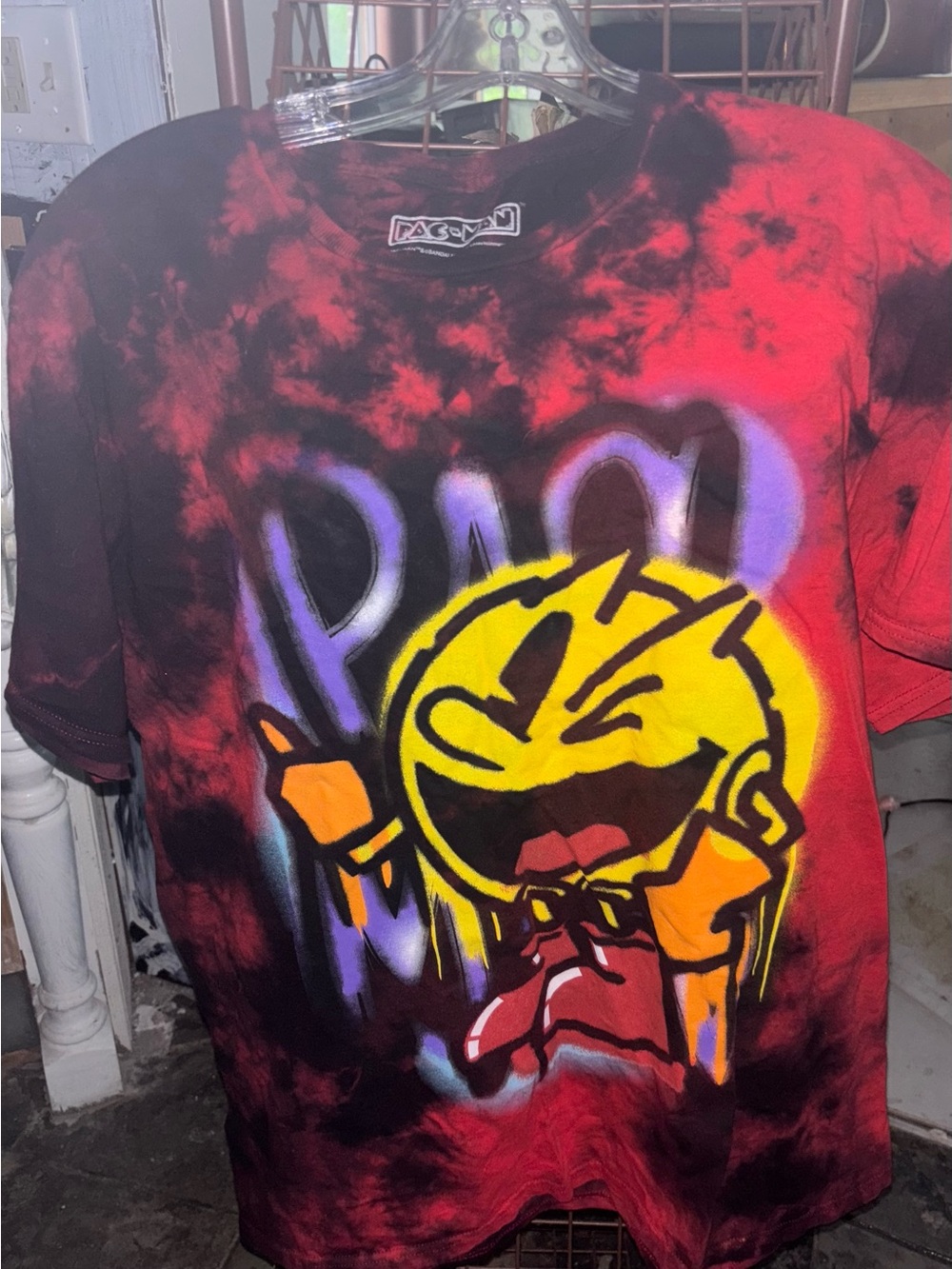 Pacman Graphic Tie-Dye Short Sleeve Tee - Red / Black